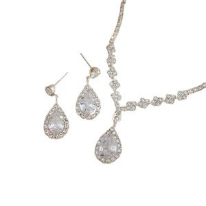 Rhinestone Necklace and Drop Earrings Set